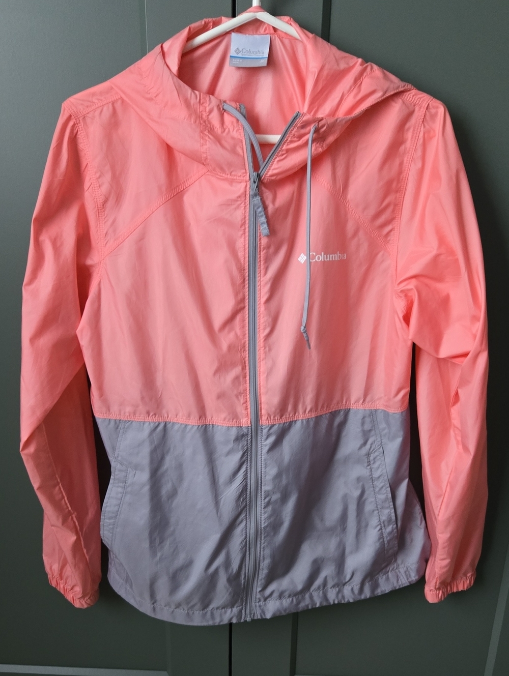 Columbia Womens Coral & Gray Lightweight Hooded Jacket